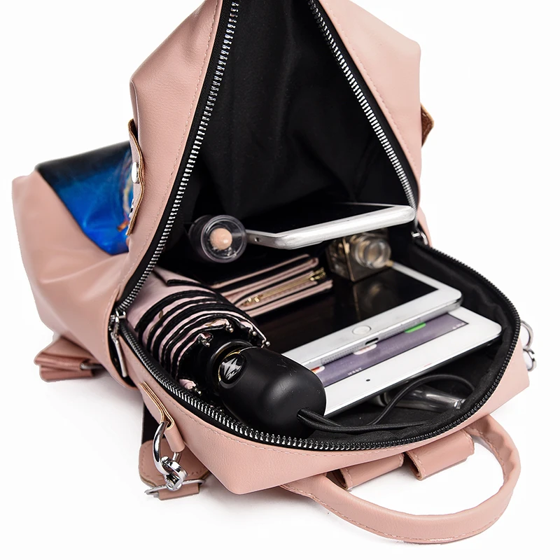 

Women's Shoulder Backpack 2021 Fashion Leather Rucksack PU Lady Backpacks Print Schoolbag Female Anti Theft Bagpack Girl Mochila