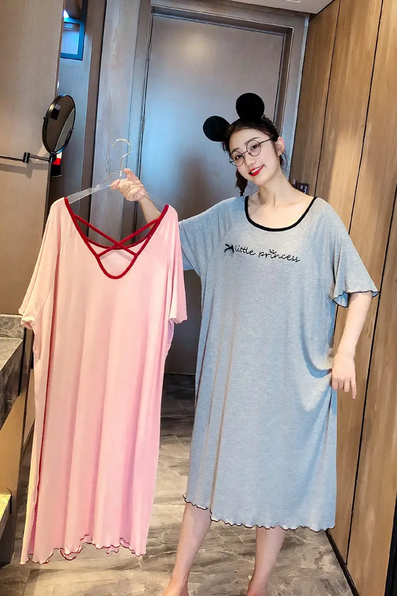 

Super Cool ~ Modal Backless Nightdress Short Sleeve Pajamas Female Summer Large Size Women Robes Casual Loose Nightgown K748