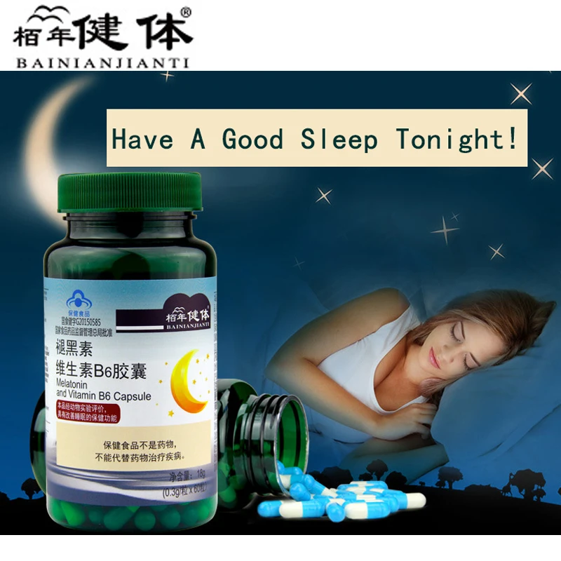 

2 Bottles Melatonin Vitamin B6 Capsules Help Improve Sleep for Women Middle-aged Elderly Man Sleeping Pills To Get Sleeping Well
