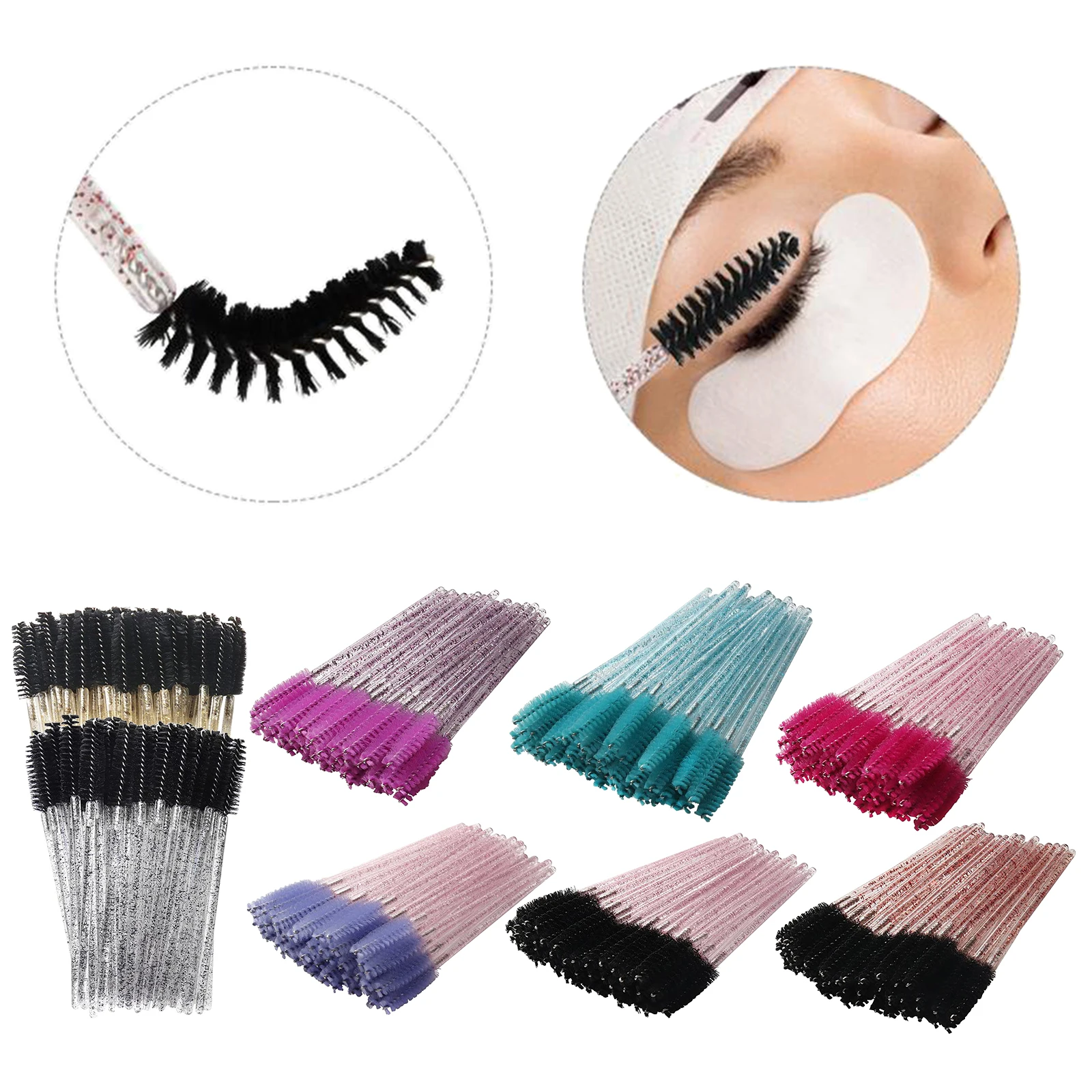 

50Pcs Disposable Wands Eyelash Brush Makeup Lash Brush Eyelash Extensions Spoolie Brush Mascara Brushes for Lashes