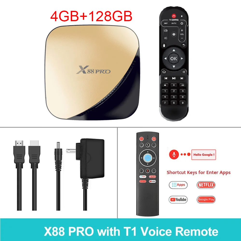 Android 9,0 ТВ приставка X88 PRO 4 Гб 64 Гб 32G RK3318 1080P 60fps H.265 USB3.0 Google Play Store Netflix Youtube 4K медиаплеер 2G 16G - Цвет: 4G128G voice gyro T1