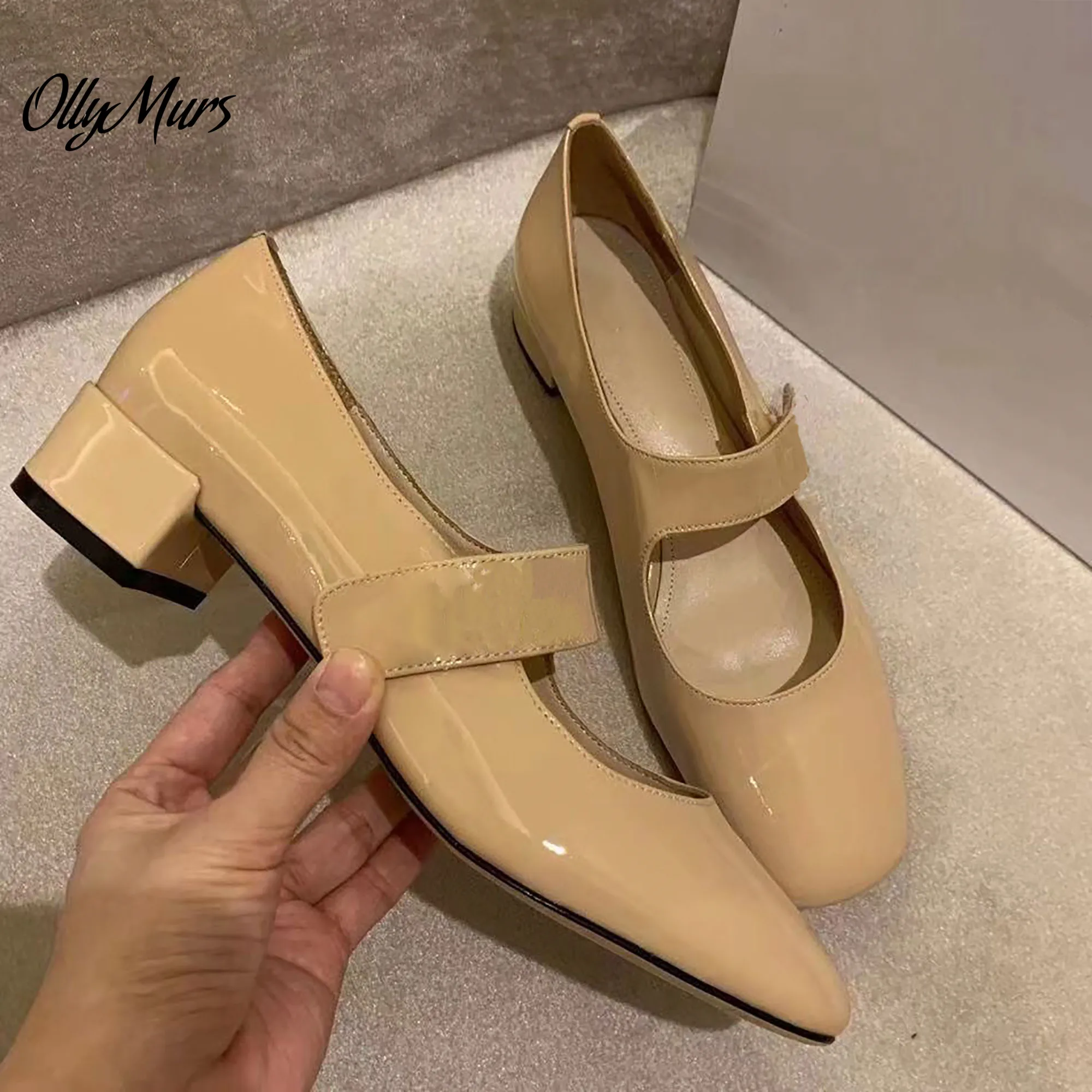 

Ollymurs New Spring Summer Genuine Leather Round Toe Luxury mary Jane Pumps Low Heel Designer Heels Shoes Women