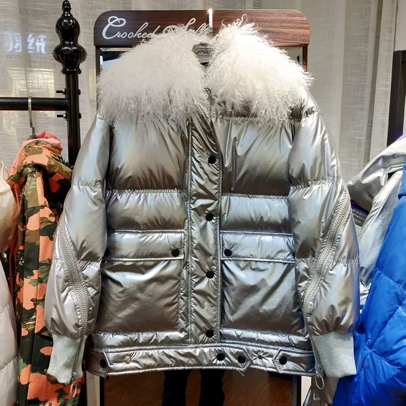 Зимняя женская пуховая куртка 2019 на белом утином пуху женское Свободное пальто с