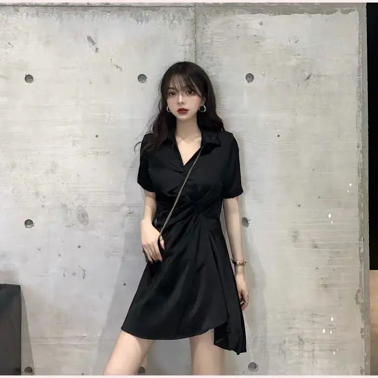 

2021 New Woman Summer White Elegant Mini Shirt Dress Casual Design Chic Office Dress