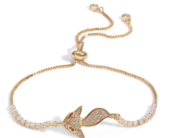 

fox crystal micro pave cz zircon cubic zirconia Bracelet Pull Adjustable silicone Charm Snake Chain Copper Jewelry erf34