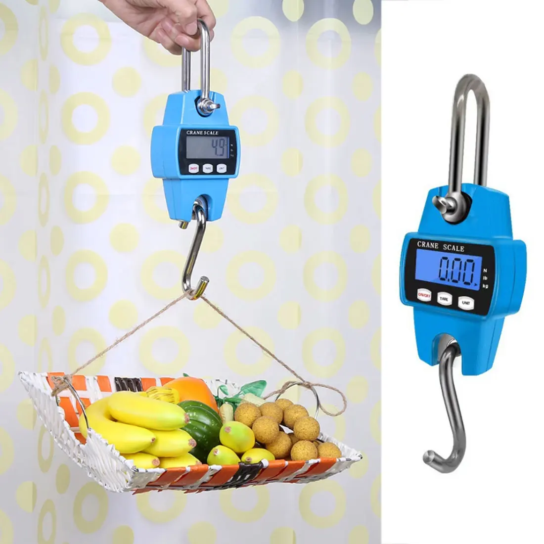 

300kg/50g Crane Scale Weight Heavy Duty Hanging Hook Scales Portable Digital Luggage Stainless Steel LCD Display Kg/LB/N Mode
