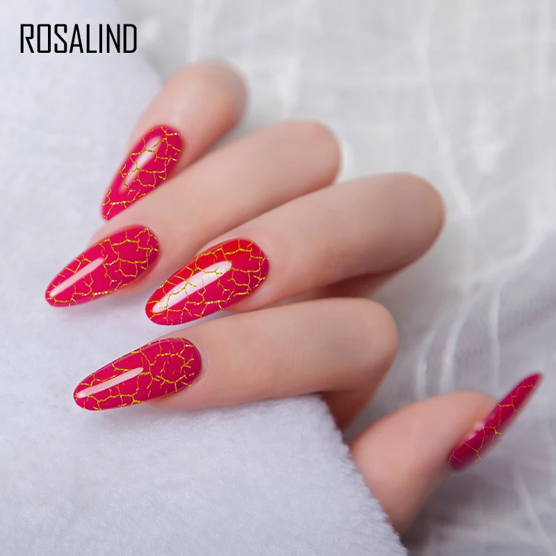 

ROSALIND Crackle Gel Nail Polish Extension Color Base of Nail Varnish Hybrid Manicure Set for Led Semi permanent Base Top Coat