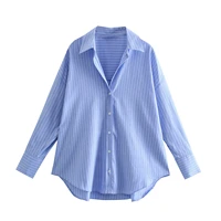 casual shirt women british style loose long sleeve striped shirt autumn blue ol office ladies shirt female shirt tops