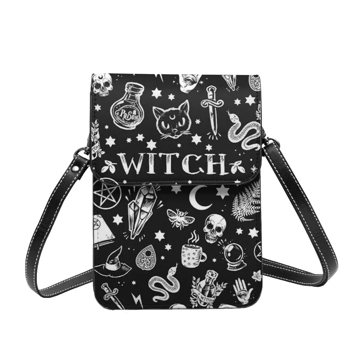 WITCH PATTERN Halloween Shoulder Bag Evil Horror Aesthetic Leather Outdoor Mobile Phone Bag Student Fashion Bags