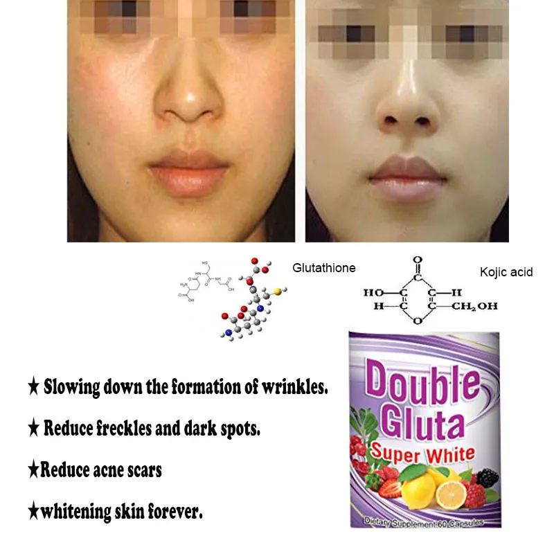 

Double Gluta Glutathione Reduce acne scars, freckles and dark spots. Whitening Anti Aging Skin for Women 1bottle