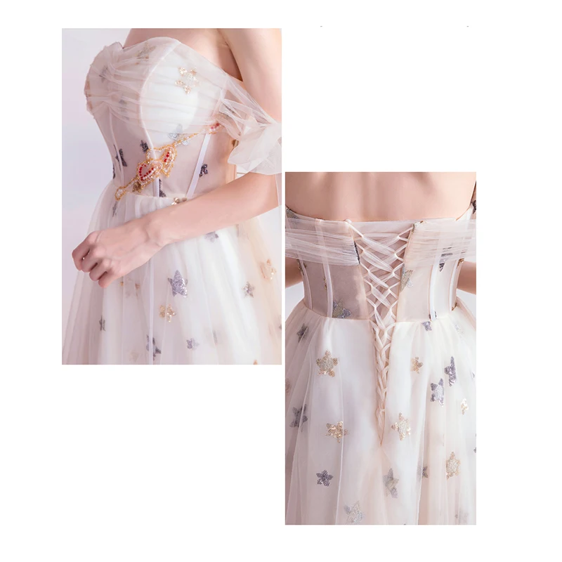 

Bespoke Occasion Dresses Illusion A-Line Strapless Short Sequined Beading Tulle Off The Shoulder Women Wedding Party Gown TS006