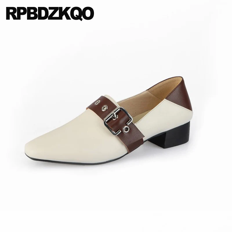 

Designer Shoes China Metal Chinese Square Toe Women Genuine Leather Latest Slip On Low Heel White Luxury 2021 Ladies Fashion