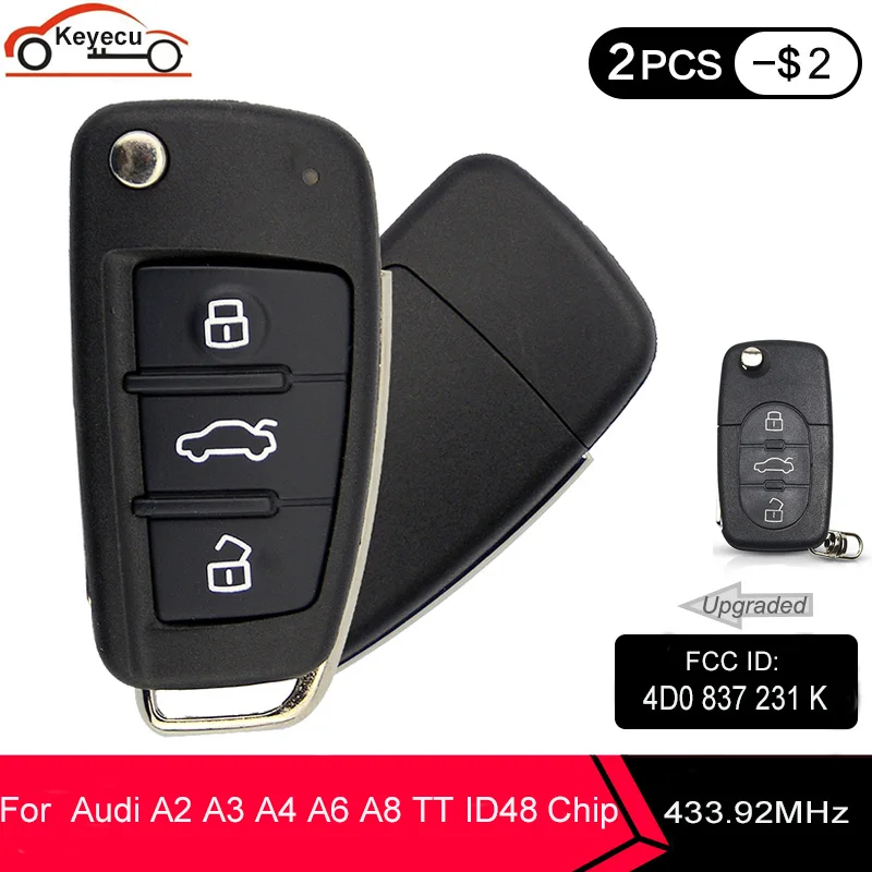 KEYECU обновленная Замена откидного устройства без ключа с 3 кнопками 433 92 МГц 4D0 837 231
