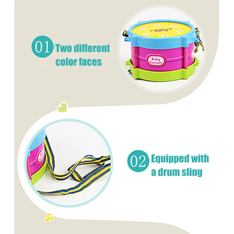

2019 New 5Pcs Kids Baby Roll Drum Musical Instruments Band Kit Children Toy Set