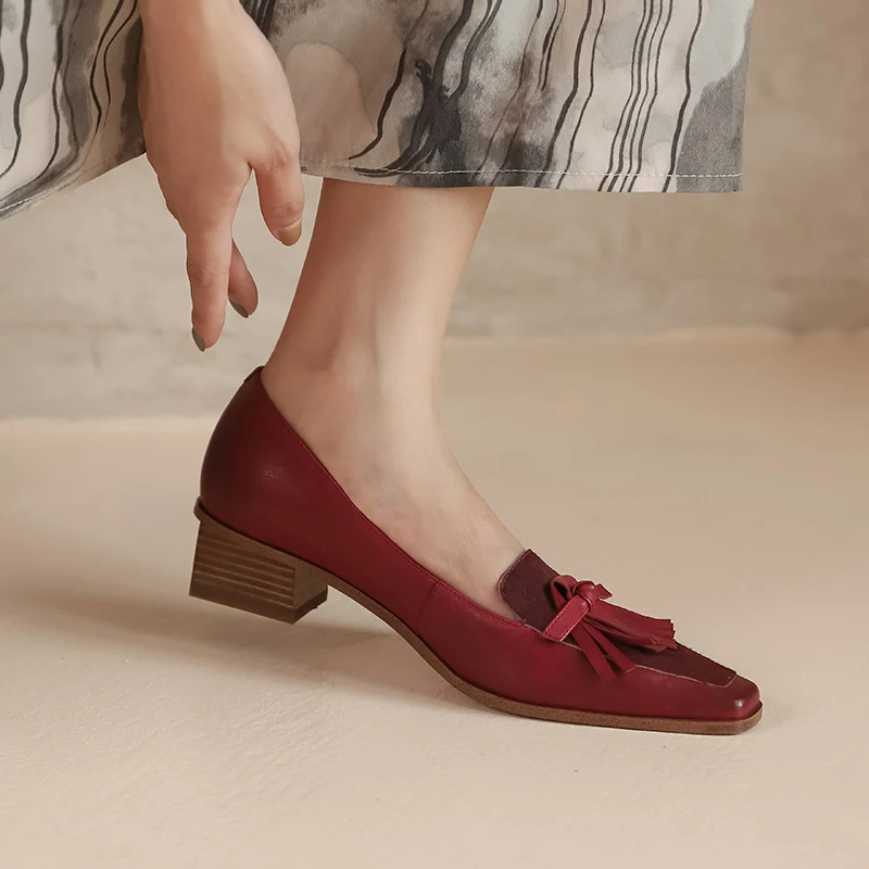 

2021 Fashion New Thick Heels Pumps Classic Designer Women Shoes Female Basic Genuine Leather Wedding Shoes Woman Heels