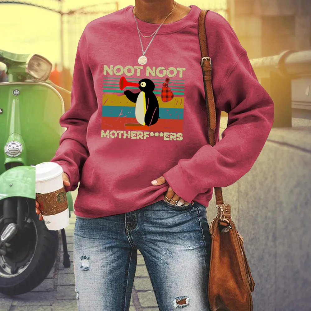 

NOOT NOOT MOTHERF...ERS Letter Print Women Sweatshirt Cute Penguin Graphic Hoodies Plus Size Tops Ladies Harajuku Clothes Hoodie