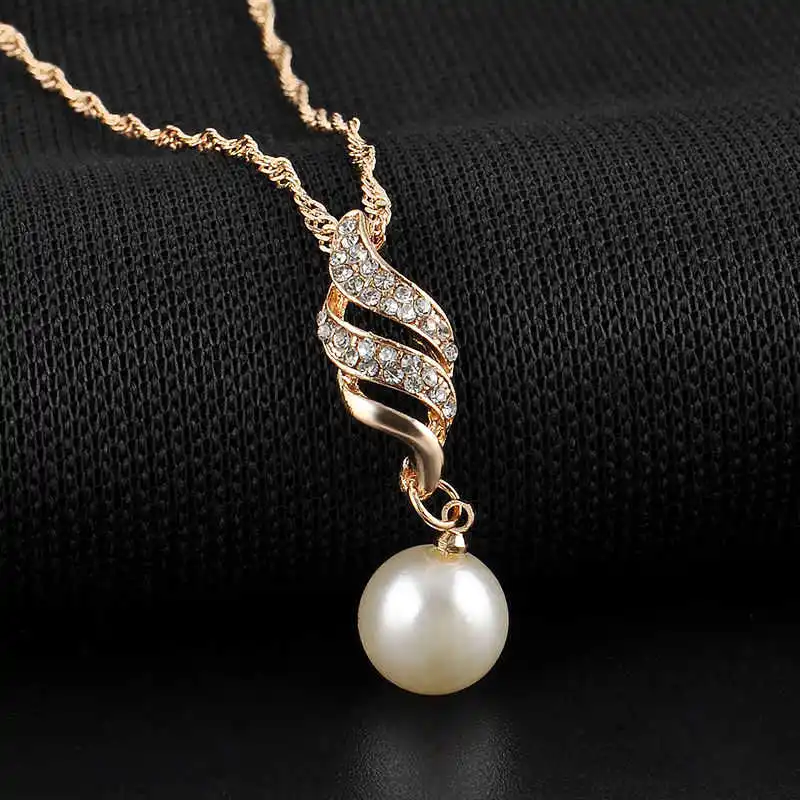 

White Imitation Pearl Alloy Earrings Necklace Rhinestone For Women Bridal Wedding Jewelry Set Gift