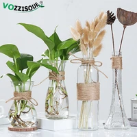 1 4pcs nordic bonsai flowerpot geometric terrarium hemp vase rope transparent glass decorative pots balcony hydroponic planter