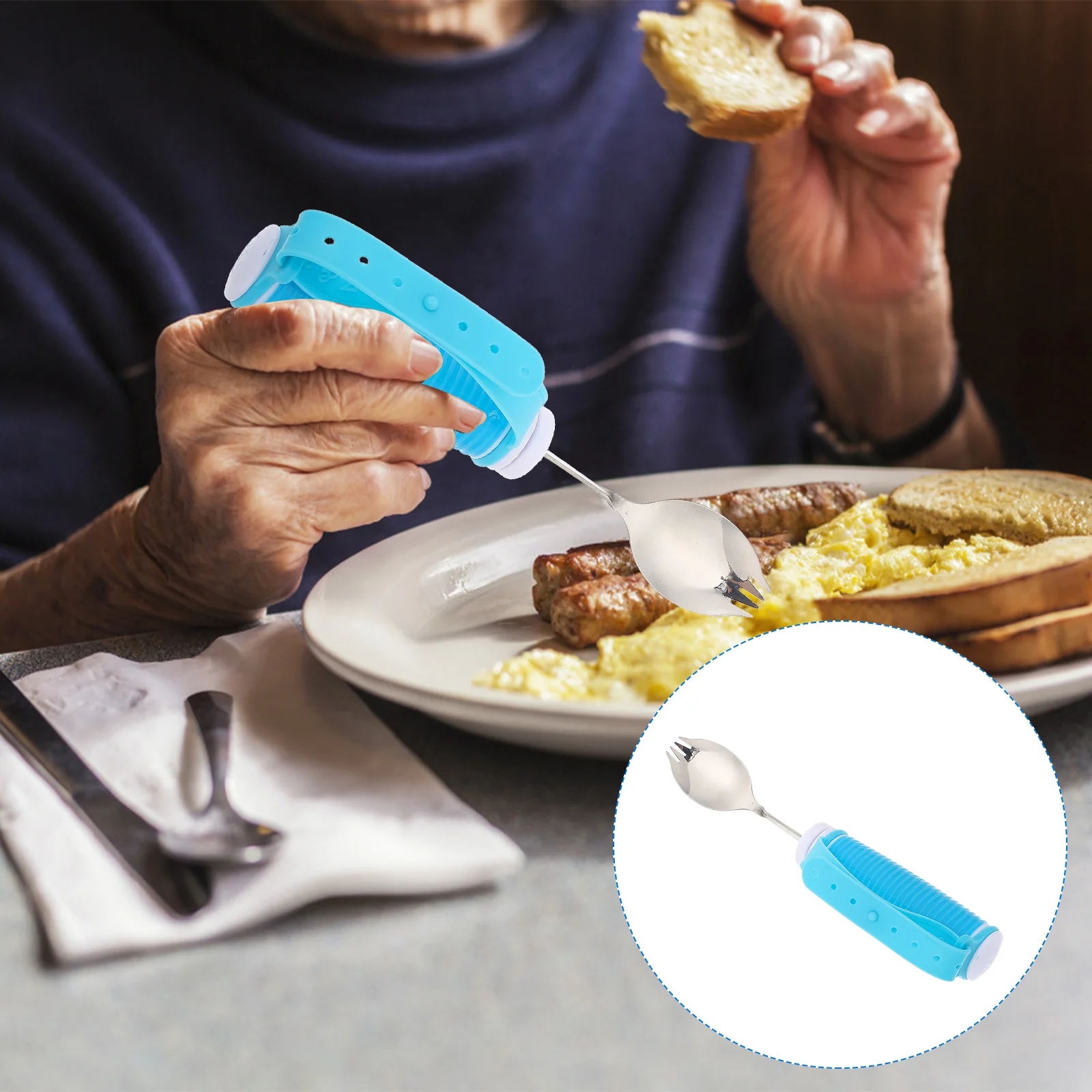 

1Pc Disabled Complementary Spoon Anti-shake Tableware for Elderly (Blue)