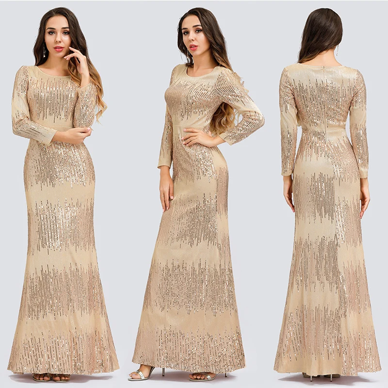 Вечернее платье Русалка Элегантное Шампанское длинное в пол с бисером вечерние