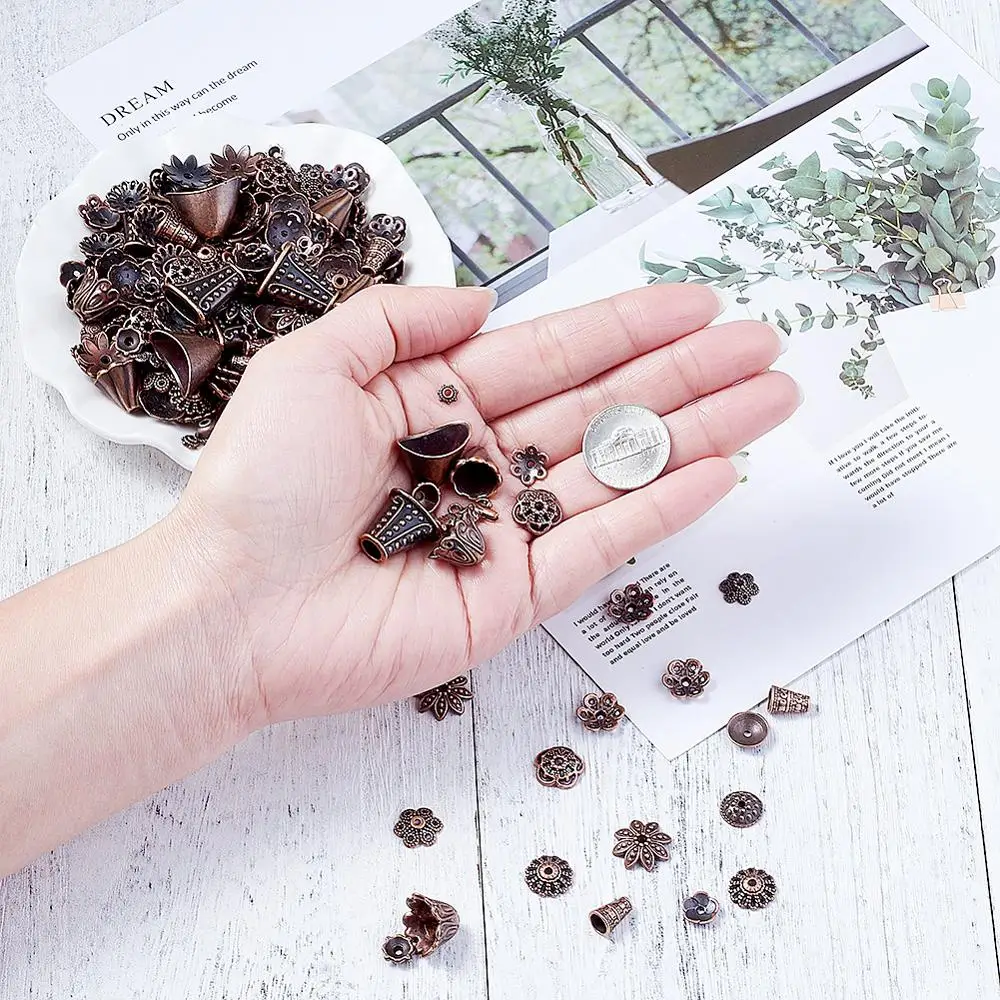 Шапочки для бусин смешанной формы в тибетском стиле античная бронза диаметр