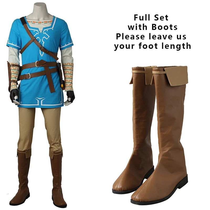 with boots Легенда о Zelda Дыхание Дикого ссылка Косплэй Костюм Аниме равномерное Хэллоуин Карнавальный Косплэй взрослых Для мужчин синяя рубашка унисекс - Цвет: with boots