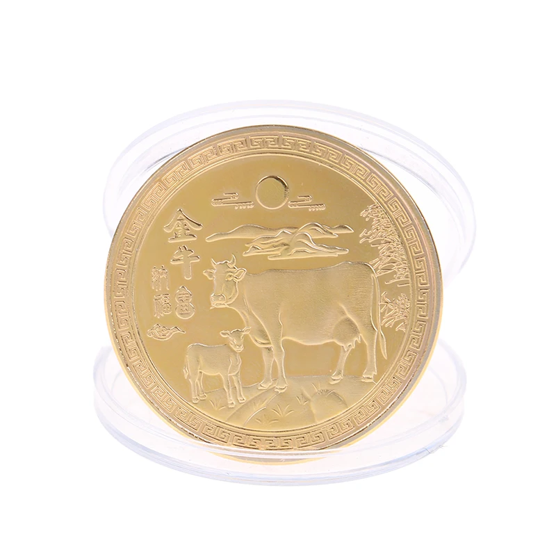 

2pcs Fu Ox Commemorative Coin Year Of Ox Delivers Money Coins Collection New Year Gift Gold Plated Good Fortune Home Car Decor