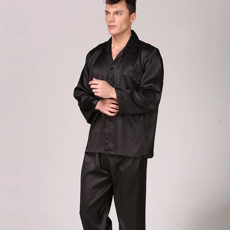 Men Leisure Suits Silk Pajamas for Men Striped Sleepwear Men Pajama Sets Long Sleeve Pants Silk Suit Large Size Home Clothes