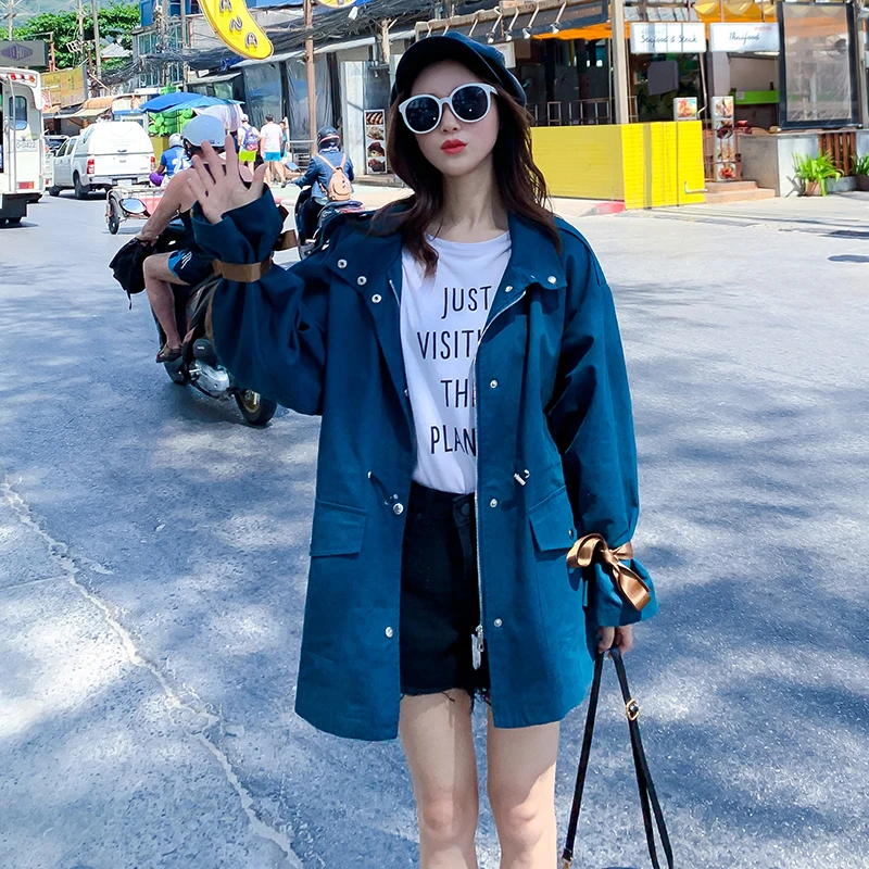 2019 Fashion Students Trench coat Short Outerwear Women Loose Cotton Windbreaker Plus size Female Casual Tops Spring Autumn G546 | Женская