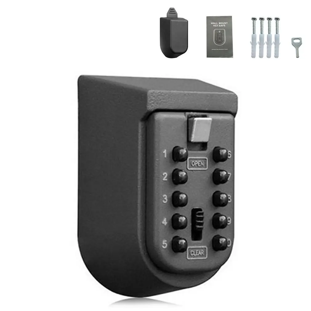

Wall Mounted Outdoor Key Storage Lock Box 10 Digit Push-button Combination Password Key Safe Box Resettable Code Key Holder