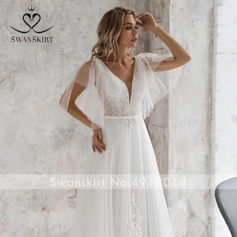 Модное фатиновое свадебное платье с аппликацией Платье для невесты NR08 v образным