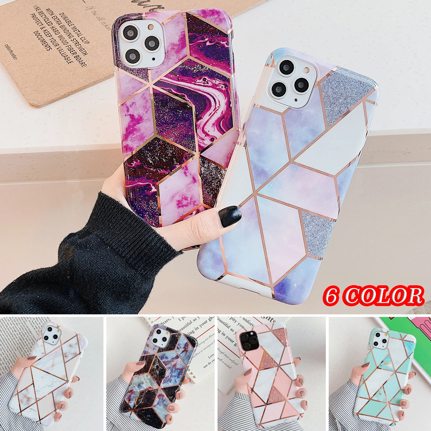 

Marble Phone Case For iPhone 12 Pro Max Mini 11 XS XR 7 Plus 8 6S 7G SE 2020 Soft IMD Back Full Cover Glitter Plated