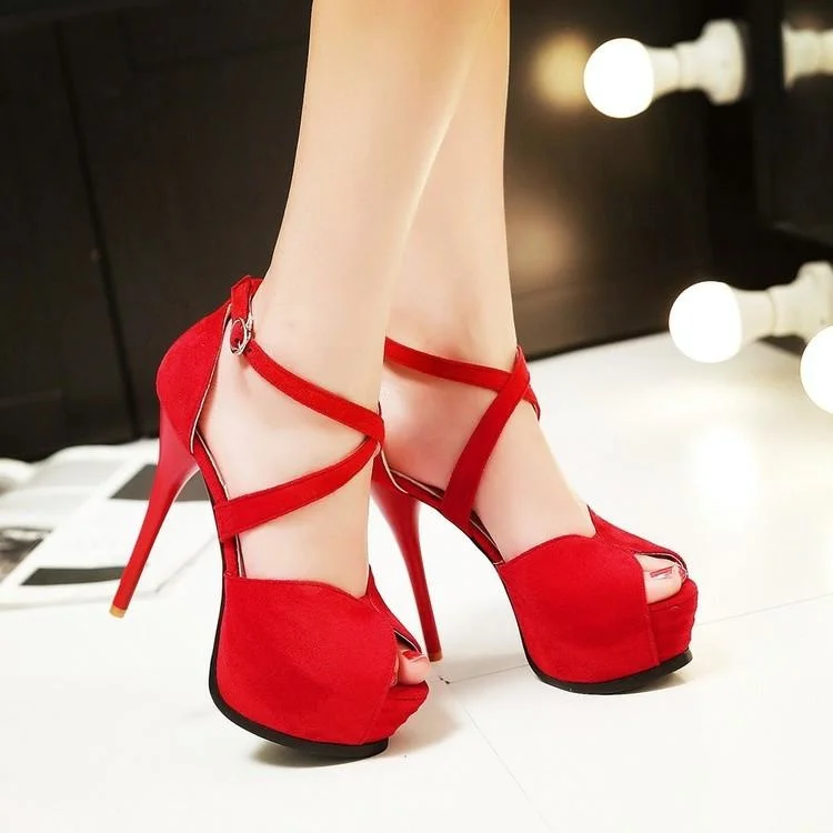 

Summer Waterproof Platform Rose Red Blue Wedding Shoes Bride Fish Mouth High Heels Large Sandals Women Small Mns Women Sandals