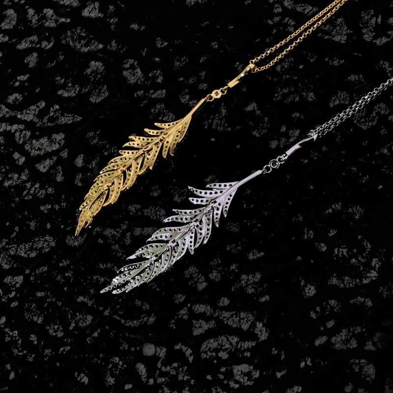 

Ag925 Sterling Silver Monaco Jewelry Necklace Feather Adjustable Necklace Silver and Gold Basic Sweater Chain Ladies Gift