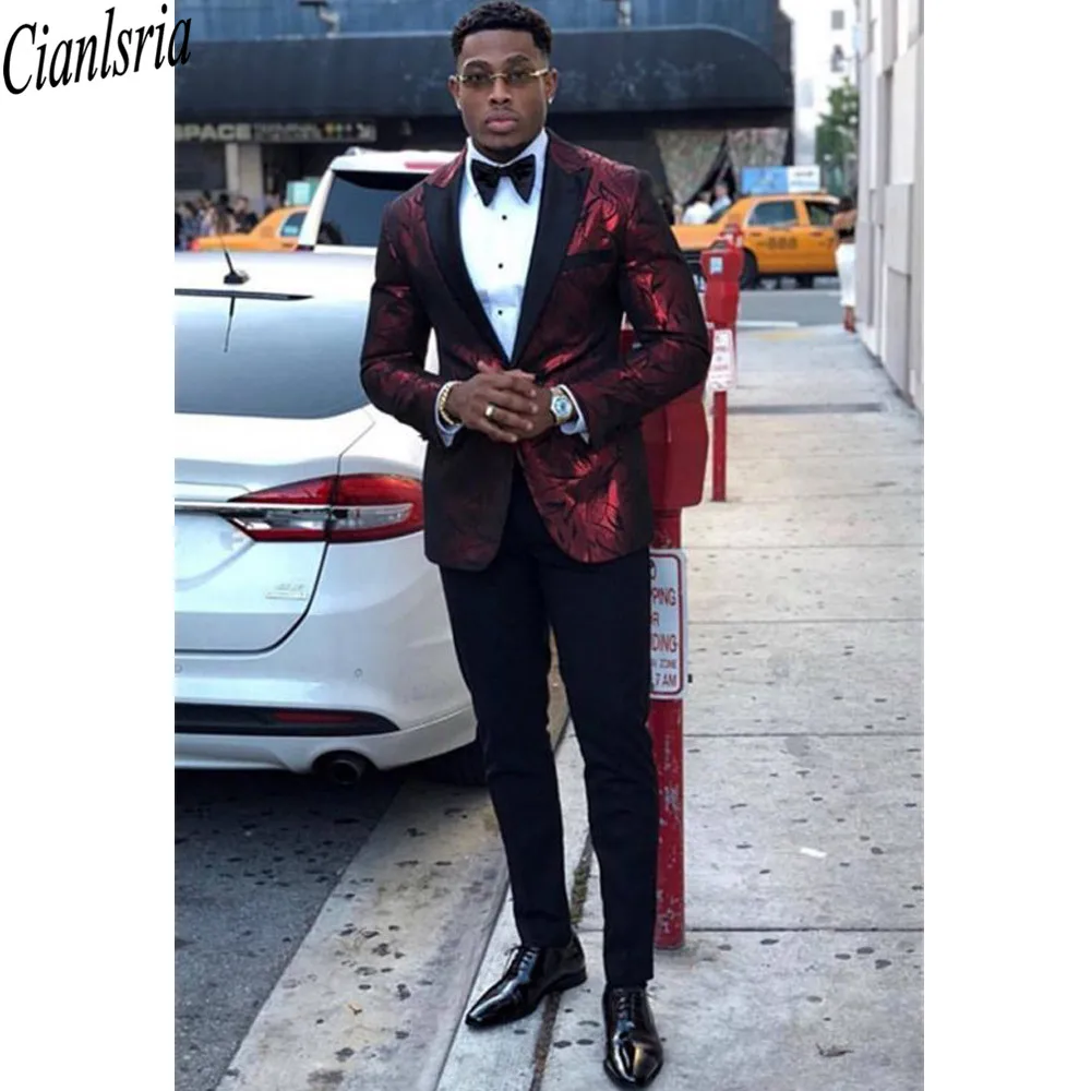 

Groomsmen Wedding Suit Jacket Pants Sean Burgundy Stylish Peaked Lapel Slim Fit Men Suits Business Blazer Jacket