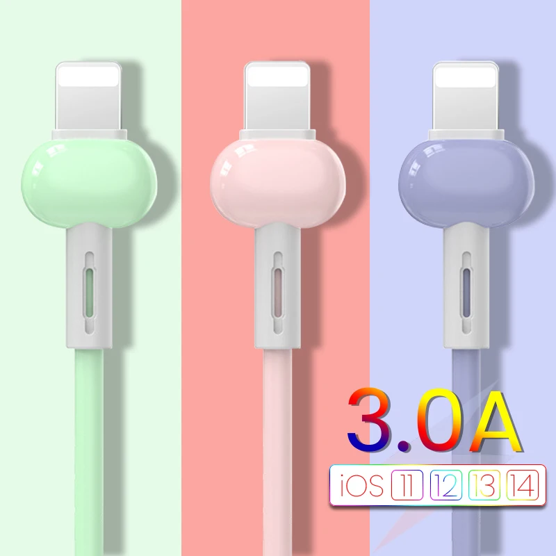 

3A Liquid Fast Charging USB Cable For iPhone 12 11 XS Max XR X 8 7 6S 5S Mobile Phone Cable soft rubber Fast Data Charging cable