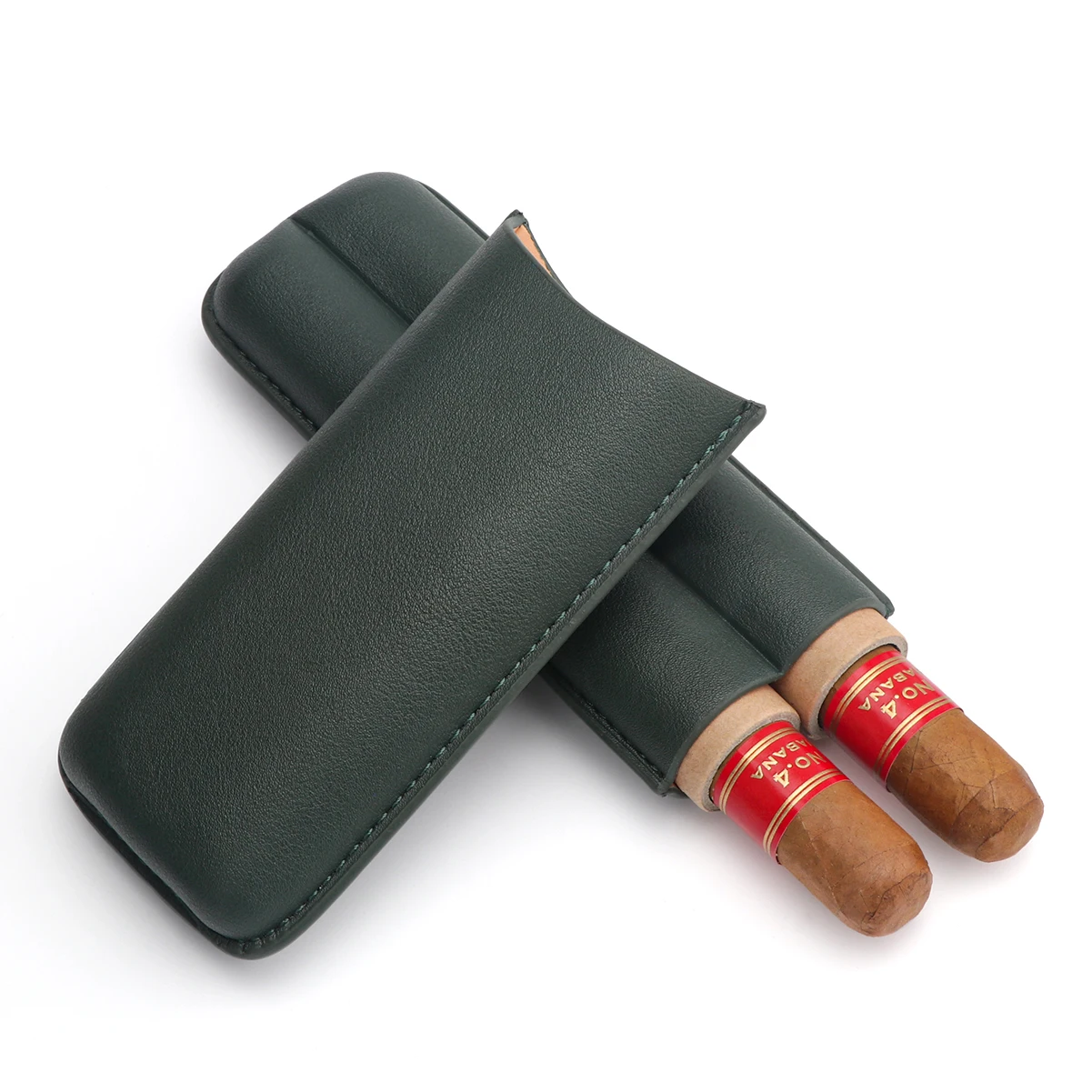Xifei PU 2 Slots Cigar Case Portable Green Humidor Box Travel Smoking Tools Cigarette Storage Accessories Drop Shipping