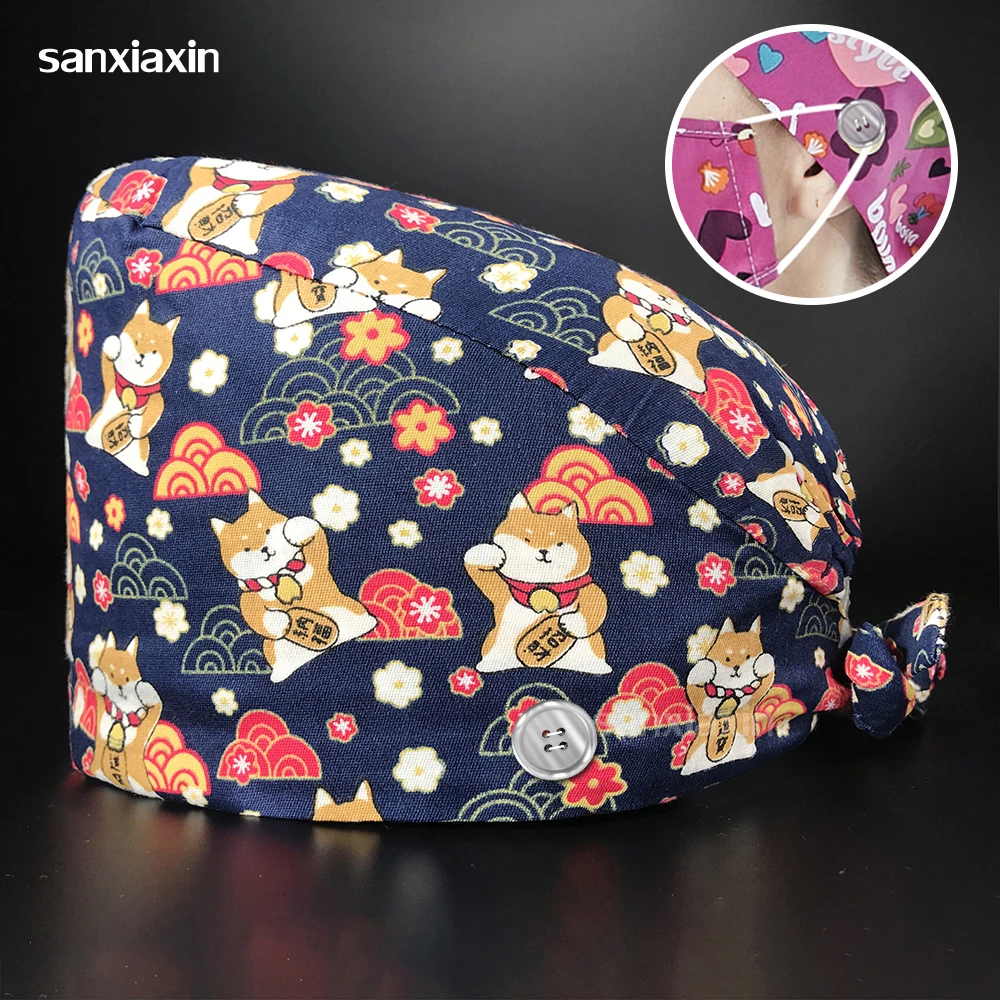 

Ветеринарные скрабы для домашних животных, шапочка с кнопкой для ухода, унисекс, стоматология, Регулируемая Шапочка для врачей, медсестер, м...