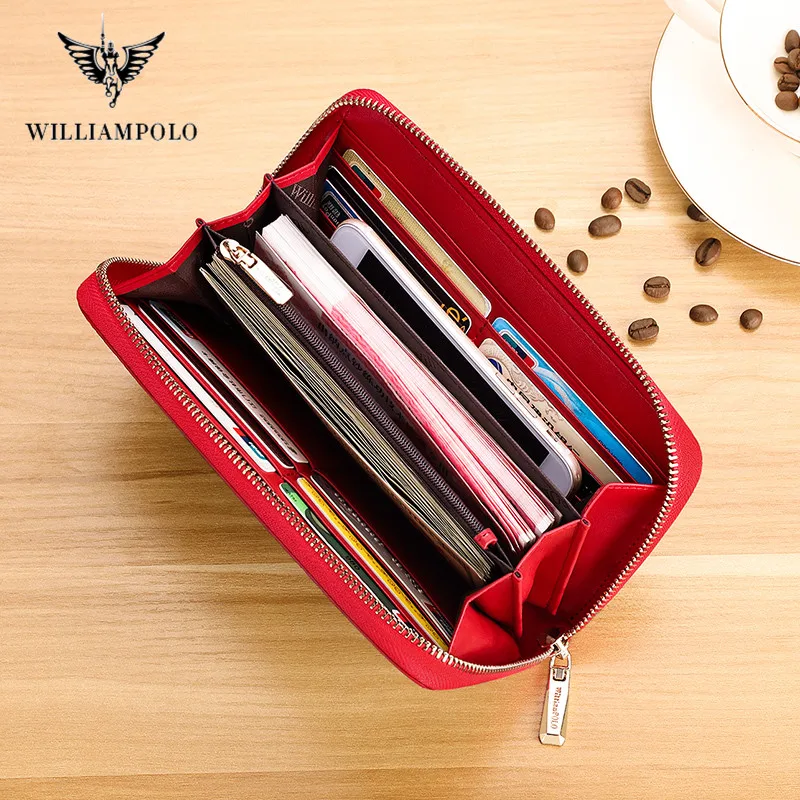 WilliamPOLO роскошные брендовые кожаные женские длинные кошельки на молнии