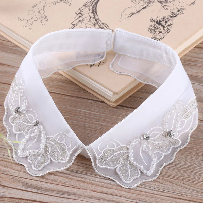 

Fashion Double Layer False Collar Ring White Fake Collar Shirt Lace Embroidery Women Black Necklace Decorative Collar