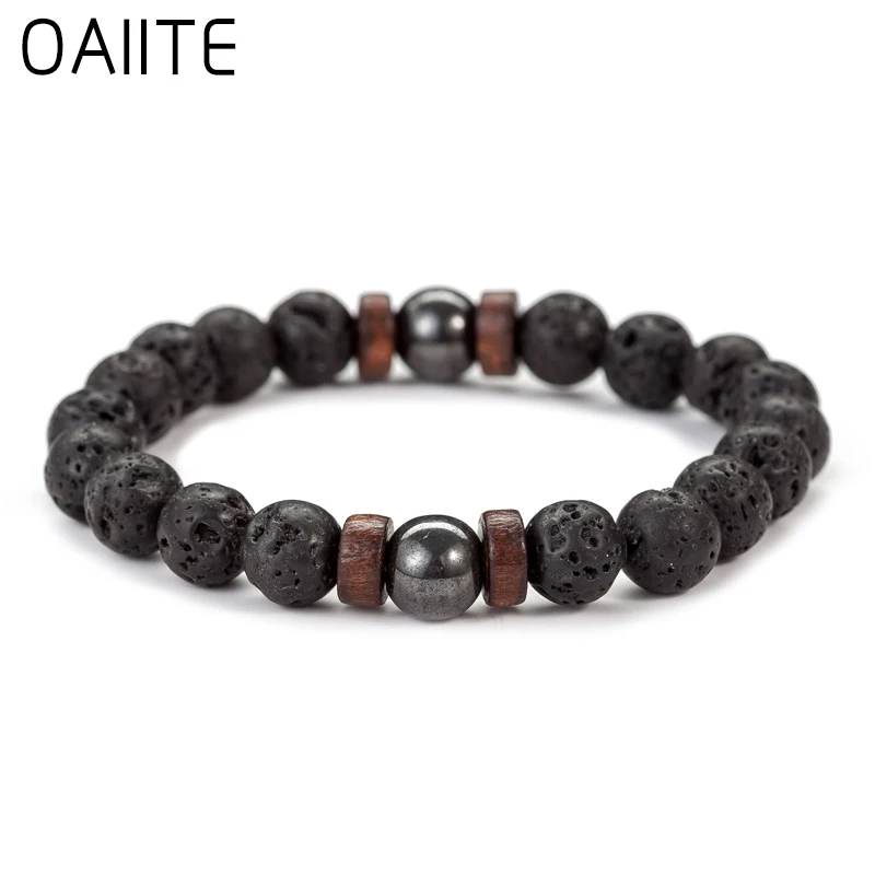 OAIITE искусственные бусины лавовые из натурального дерева модная Мужская цепь 3