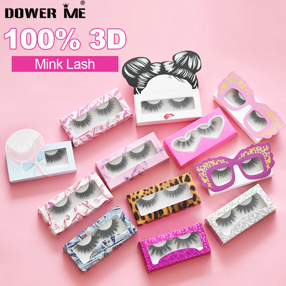 

Dower Me 1Pair 3D Mink Lashes Natural Long False Eyelashes With Boxes Thick Fluffy Mink Eyelashes Extension Cross Fake Lashes
