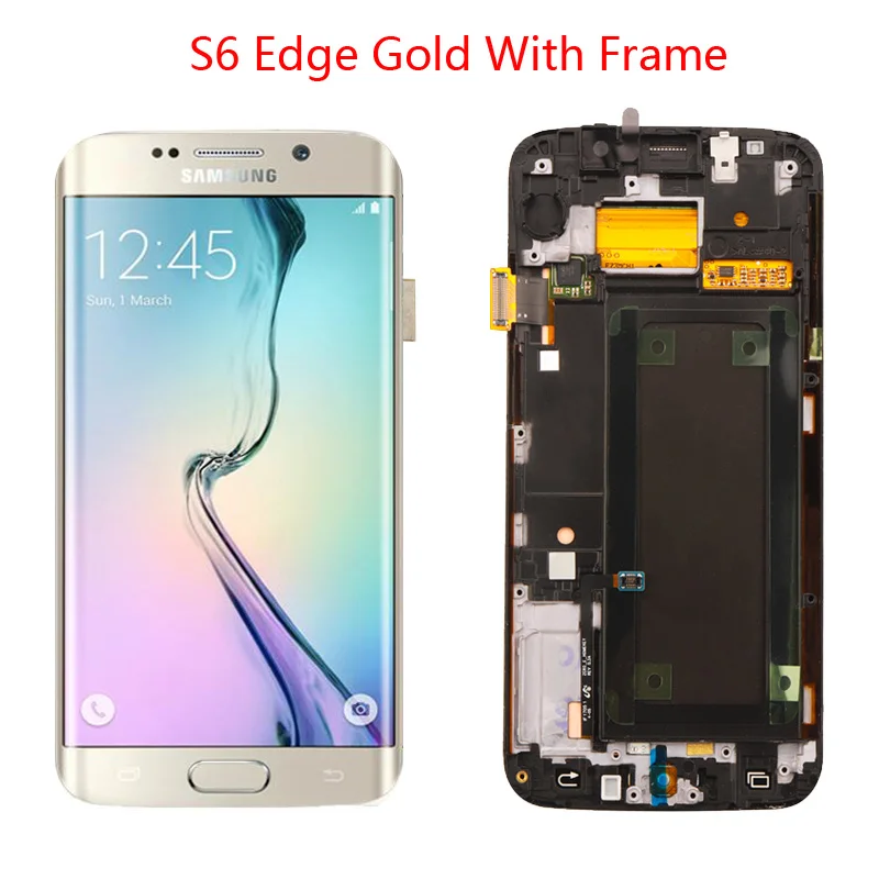 Gold with Frame 5,1 ''lcd Super AMOLED дисплей для SAMSUNG Galaxy s6 edge дисплей G925 G925F ЖК дигитайзер сборка с рамкой - Цвет: Gold with Frame