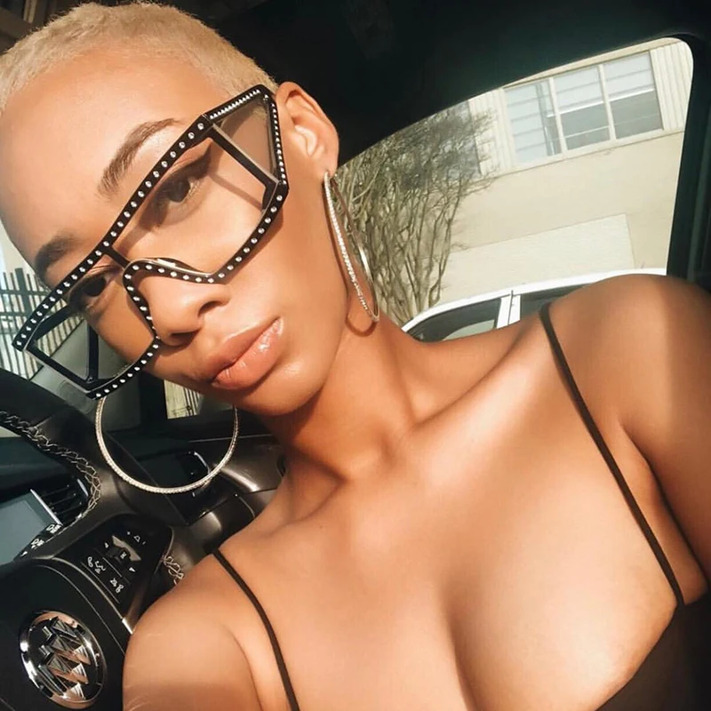 Большие Квадратные Солнцезащитные очки для женщин уникальные инкрустированные