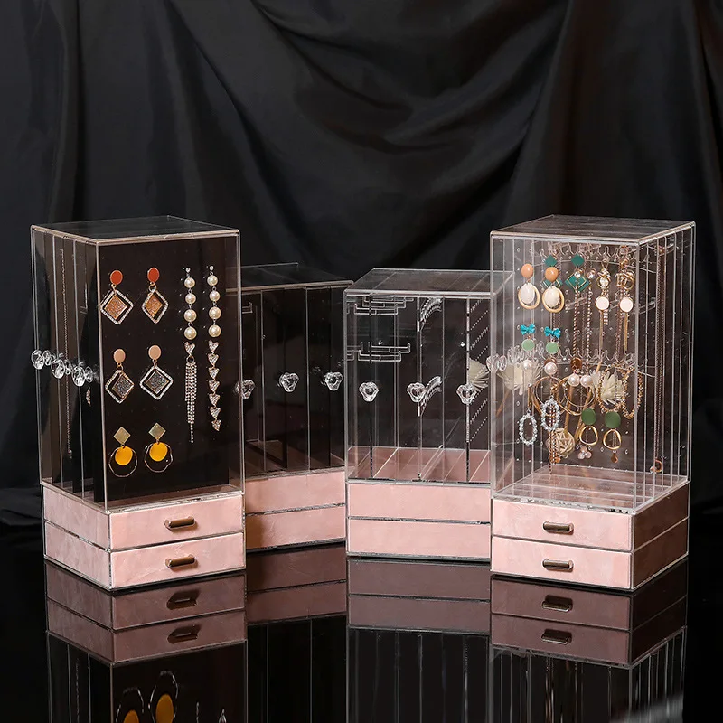 

Acrylic Transparent Jewelry Storage Box Jewelry Organizer Drawer Storage Dustproof Lipstick Necklace Earrings Display Rack Shelf