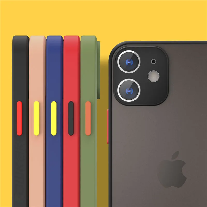 

Soft TPU+PC Back Cover Coque Matte Translucent Colorful Phone Case For iPhone 12 Mini 11 Pro Max 7 8 Plus X XR XS Max SE 2020