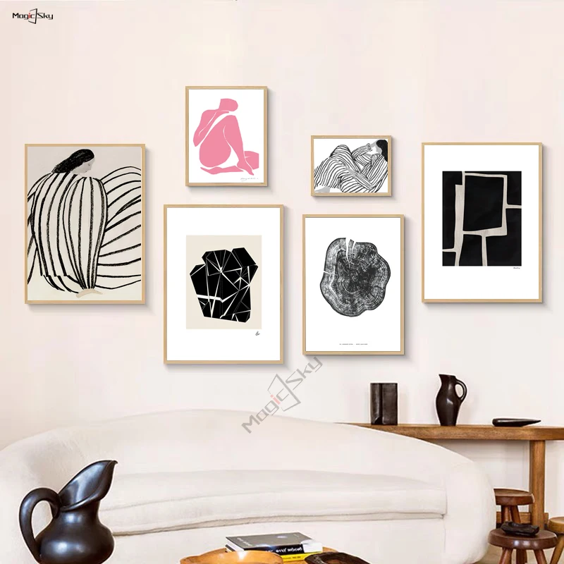 

Abstract Line Girl Pink Minimalist Geometric Annual Ring Poster Canvas Painting Wall Art Print Nordic Home Living Room Decor