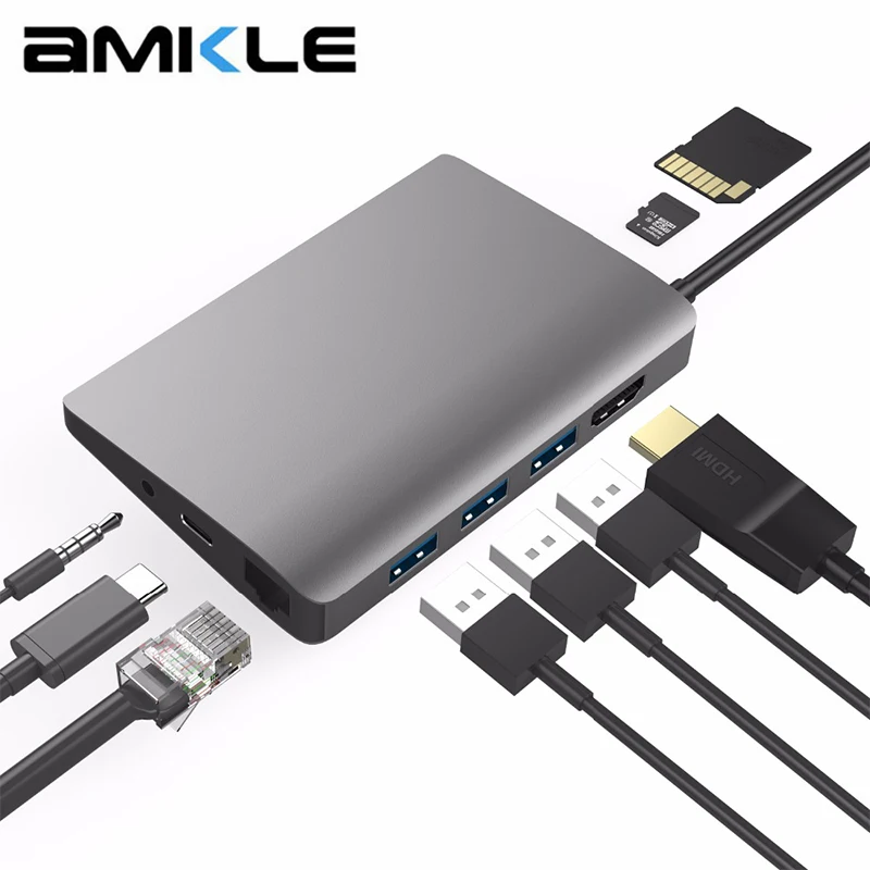Концентратор USB Type C 3 1 до 4K HDMI совместимых с 5 мм разъем для наушников VGA RJ45 SD/TF 0