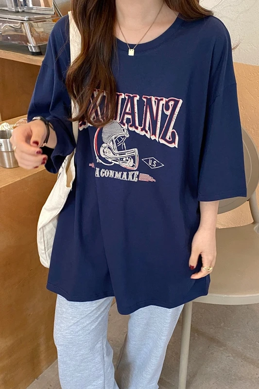

Summer New Korean Loose Cartoon Letter Print Short-sleeved T-shirt for Women Tops Women 2021