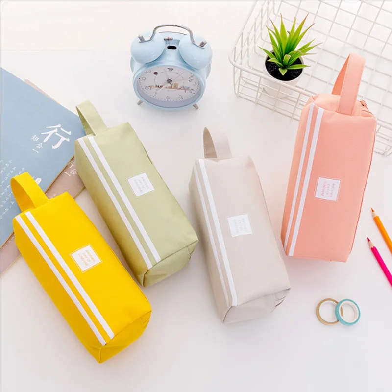 Large-capacity canvas Korea simple storage bag pencil cute creative student double-layer stationery box school supplies | Канцтовары для